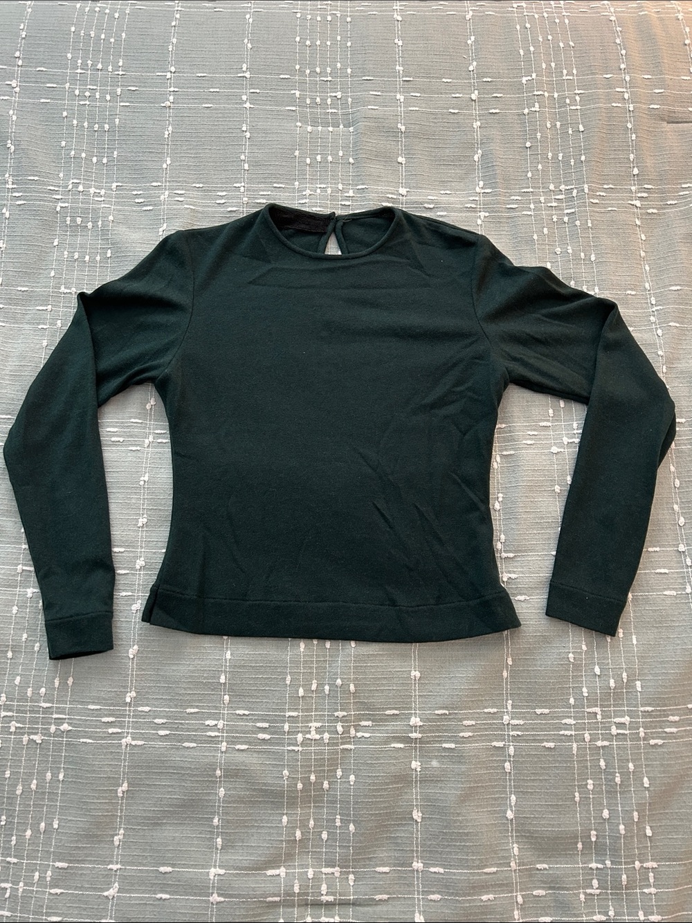 Vintage Peggy Jennings Dark Green Long Sleeve Crewneck Top with Back Detail